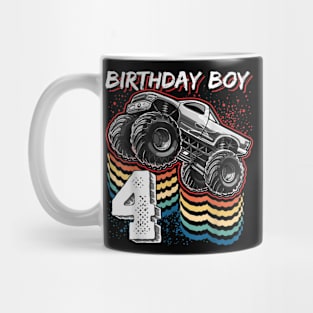 Birthday Boy 4 Monster Truck 4th Birthday Retro Vintage Gift Mug